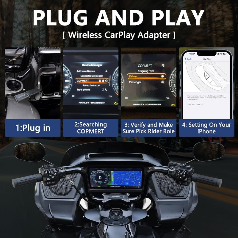 COPMERT Motorcycle Wireless CarPlay Adapter Compatible with Harley Davidson 2024 Road Glide/Street Glide 2025 Street Glide Accessories CarPlay Adapter Port Plug and Play - Image 3